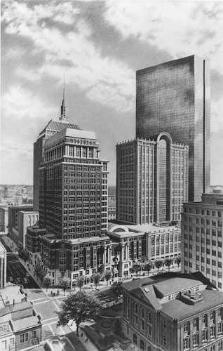 222 Berkley Street, Boston – black and white architectural illustration rendering