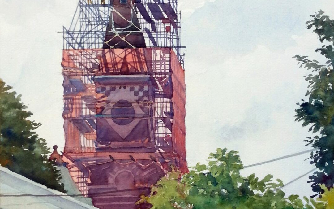 Abbot Hall Enwrapped – en plein air watercolor landscape building painting