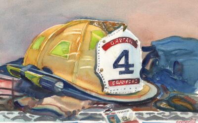 At The Ready – watercolor painting of firefighters helmet