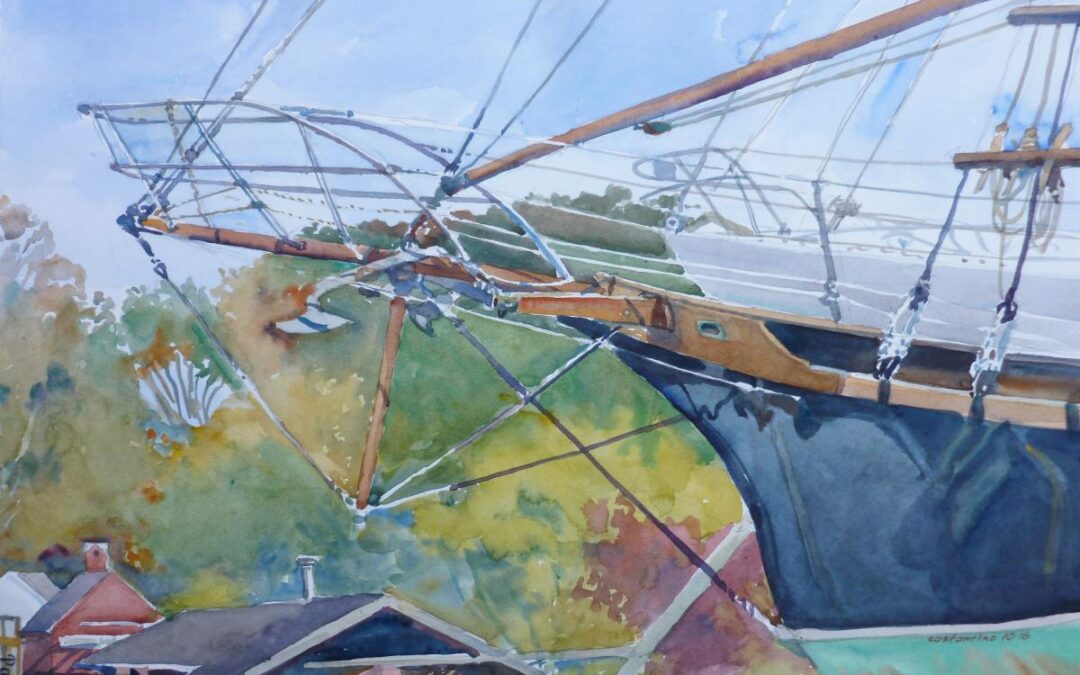 Bowsprit Singing – en plein air watercolor painting of boat