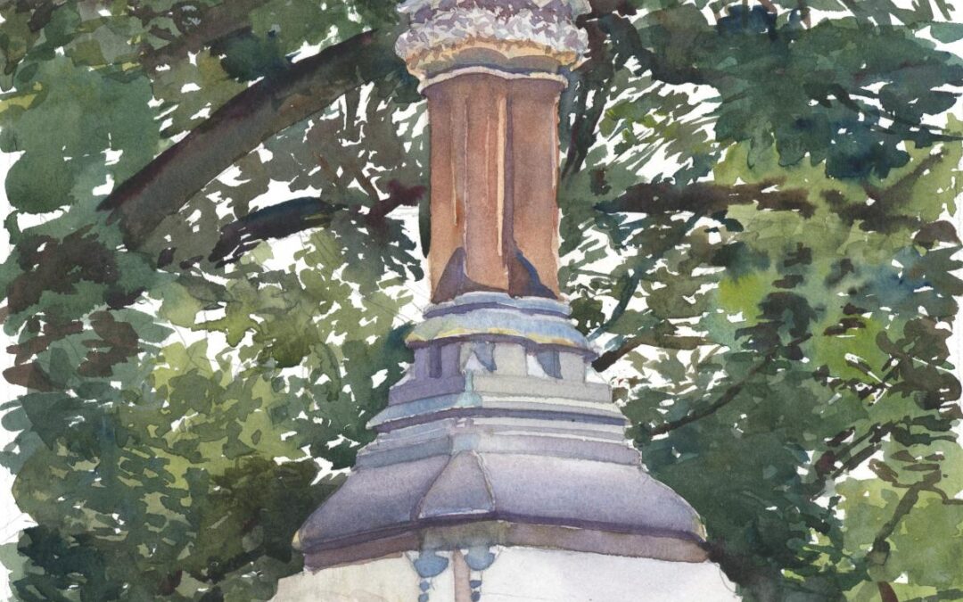 Ether Monument – watercolor painting of park sculpture