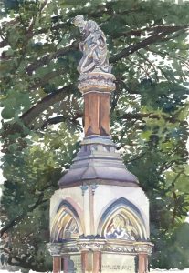 Ether Monument - watercolor painting of sculpture by Frank Costantino