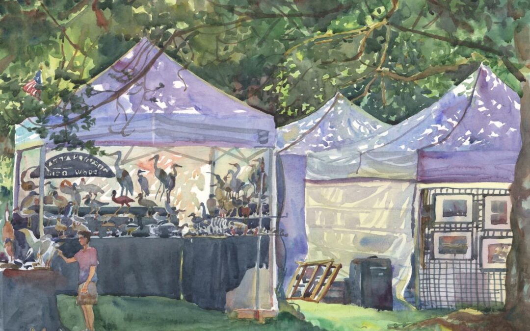 Festival Tent Light - en plein air watercolor landscape painting by Frank Costantino