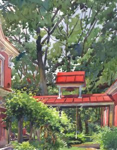 Gilfillan's Farm Bell - en plein air watercolor landscape painting by Frank Costantino