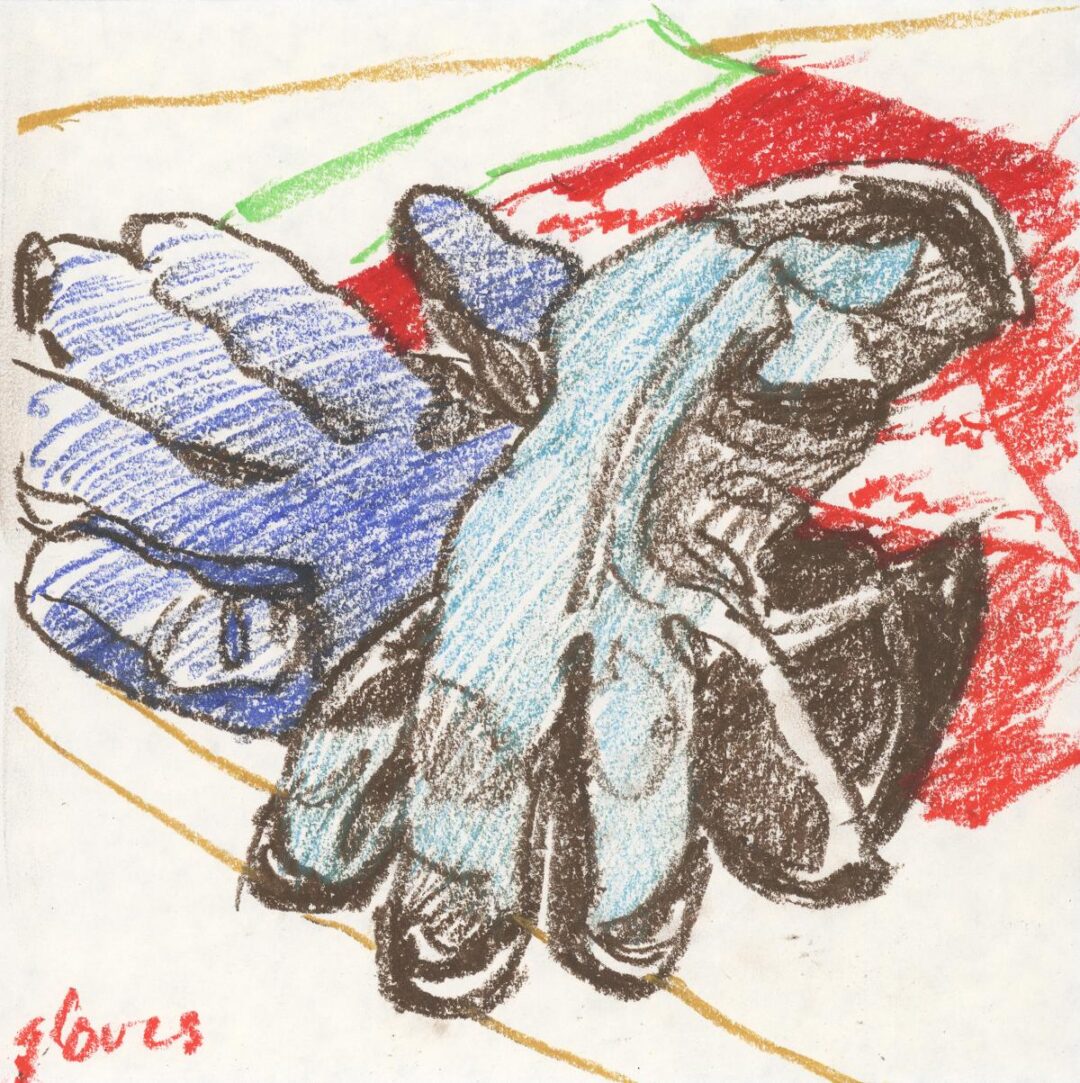 Gloves Worn I oil pastel still life drawing Frank Costantino