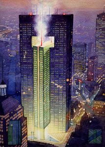 Hancock Axial - watercolor architectural illustration by Frank Costantino