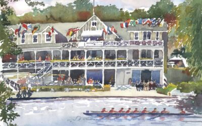 Head of the Charles Race Day – en plein air watercolor landscape painting