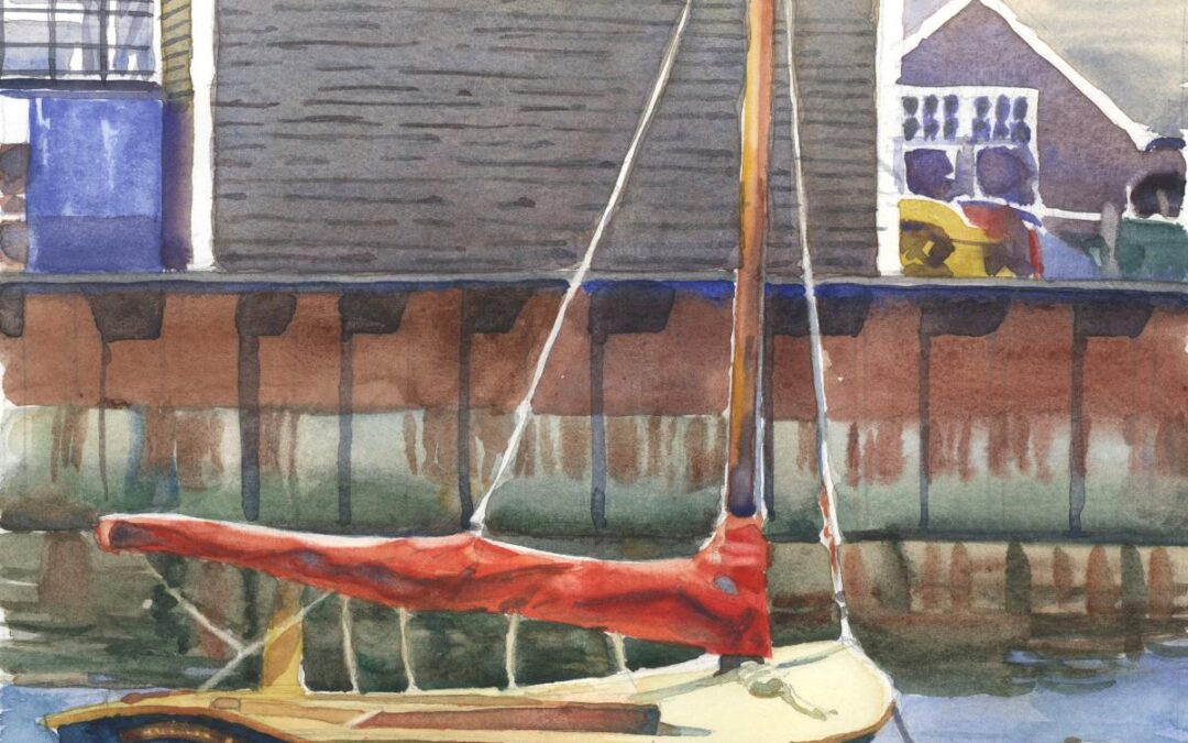 Little Harbor Skiff - watercolor painitng of boat on nantucket by Frank Costantino