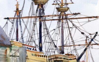 Mayflower Berthed – en plein air watercolor seascape painting of ship