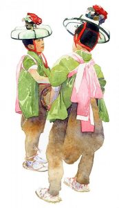 O-Bon Duo - watercolor figure painting by Frank Costantino