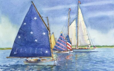 Rainbow Fleet Nantucket – en plein air watercolor seascape maritime painting