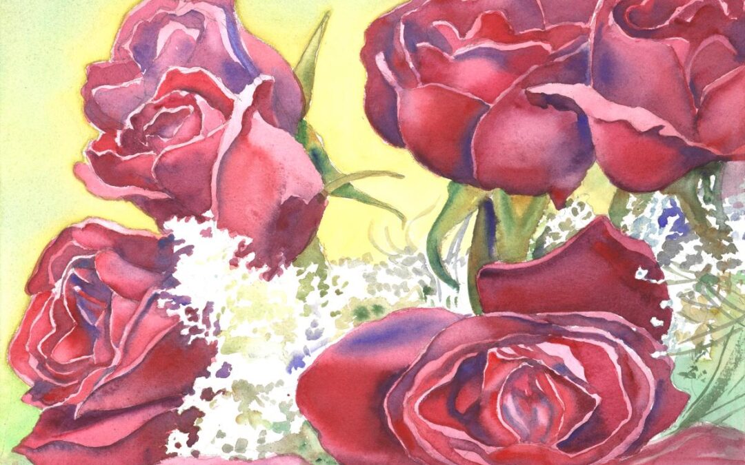 Rose Sextet - watercolor floral painting by Frank Costantino