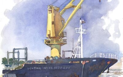 Ship Dorthe – en plein air watercolor seascape painting of boat
