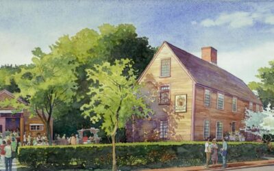 Strawberry Festival – en plein air watercolor landscape building painting by Frank Costantino