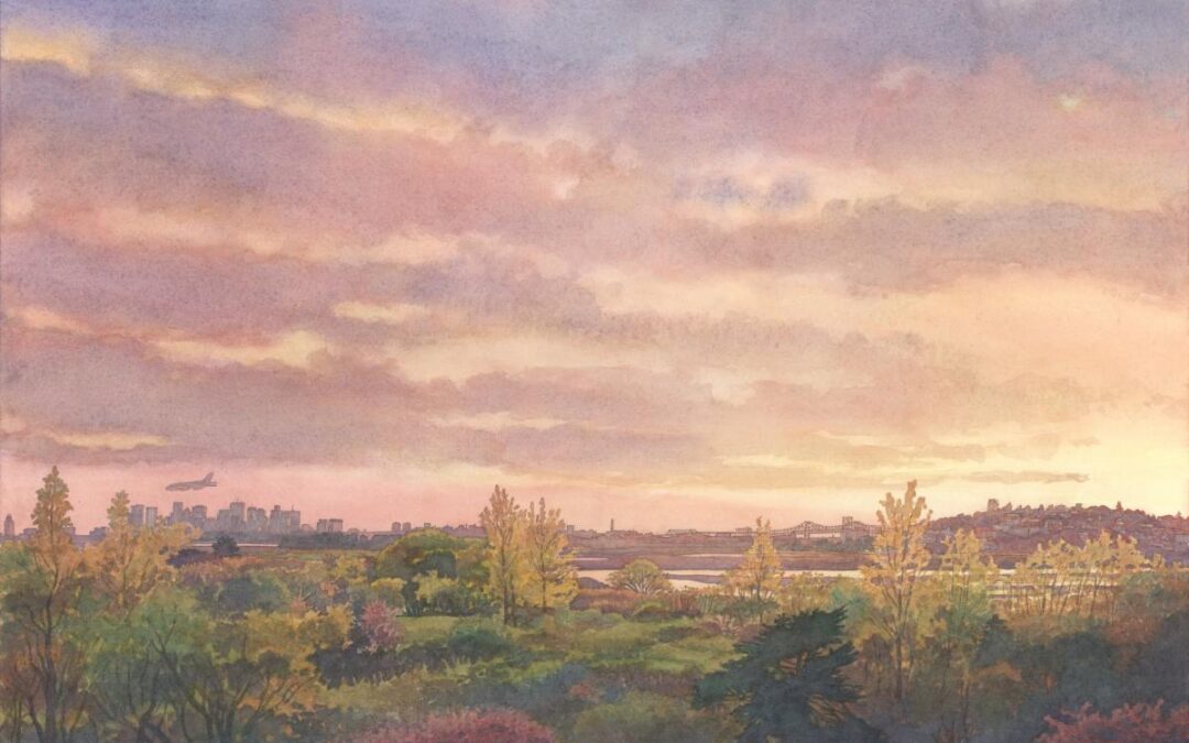 Sunset Symphony in Sea Marsh – en plein air watercolor seascape painting