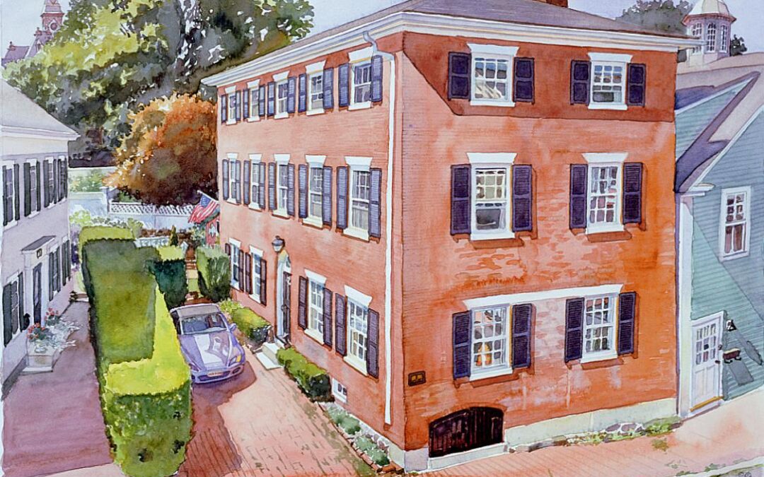 5 Hooper St Brick - en plein air watercolor painting of building and architecture by Frank Costantino