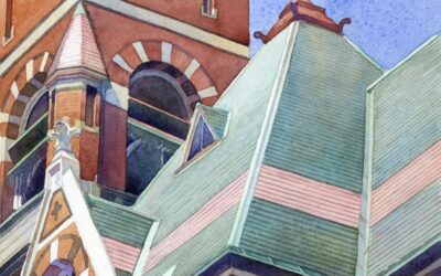 Abbot Hall, 2PM – en plein air watercolor painting of building and architecture