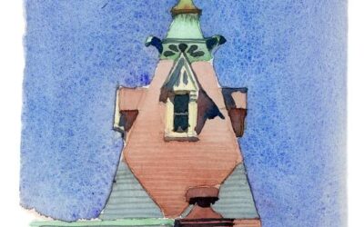 Abbot Hall Spire – en plein air watercolor painting of building and architecture