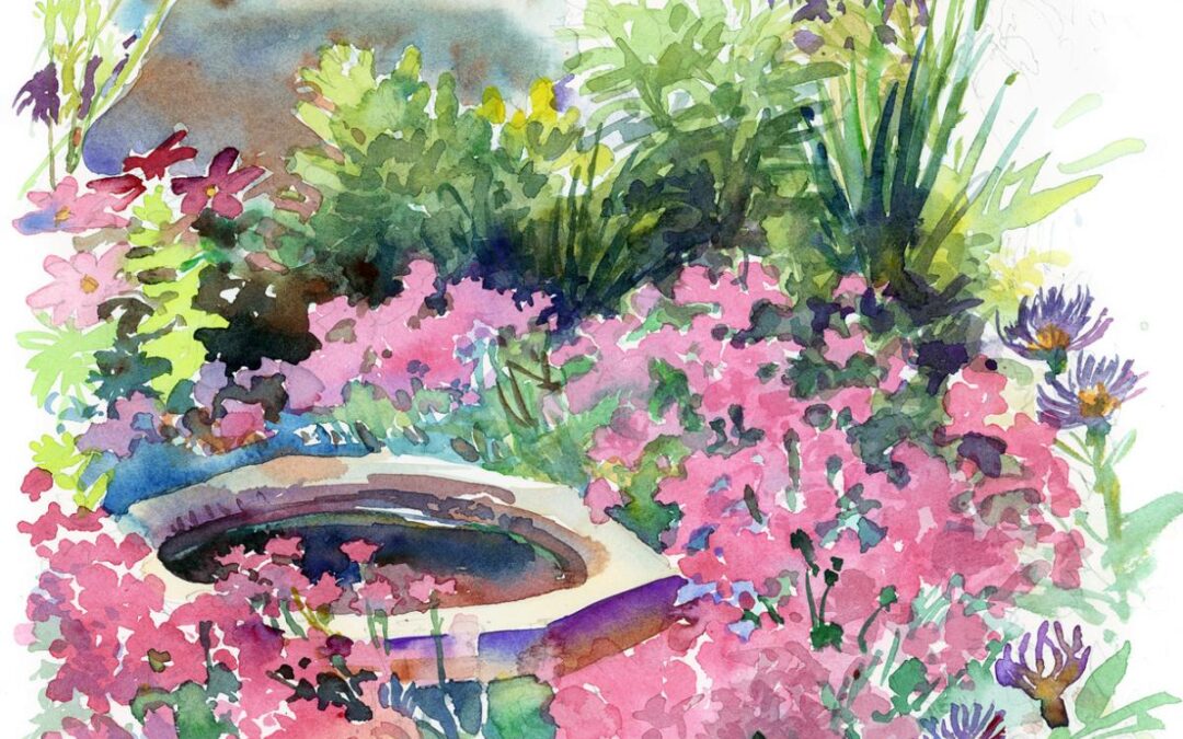 Alexandra's Pinks - watercolor floral painting by Frank Costantino