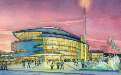 Aquarium Proposal, Houston – watercolor architectural illustration rendering by Frank Costantino