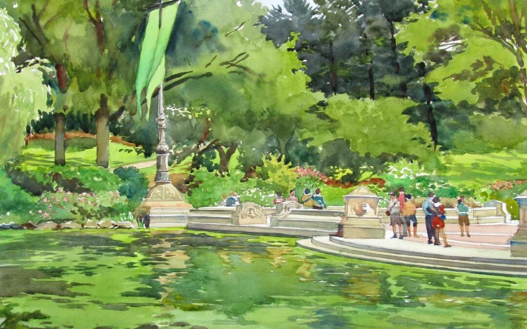 Bethesda Terrace- Central Park - en plein air watercolor landscape painting