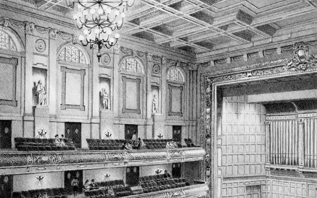Boston Symphony Hall - black & white architectural illustration drawing by Frank Costantino