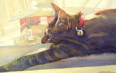 Doris- Lounge Lizard – watercolor painting of a cat