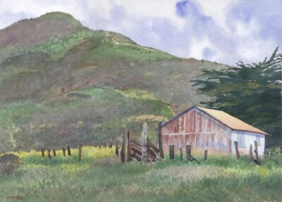 Garrapata's Park Shack - en plein air watercolor landscape painting by Frank Costantino