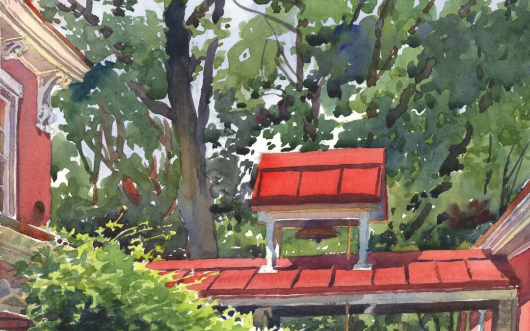 Gilfillan's Farm Bell - en plein air watercolor landscape painting by Frank Costantino