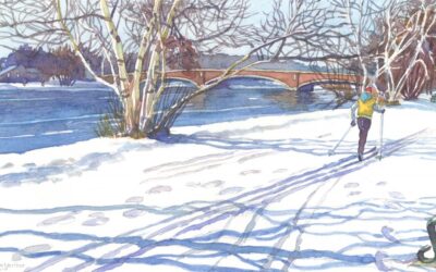 Gliding the Charles – watercolor landscape painting