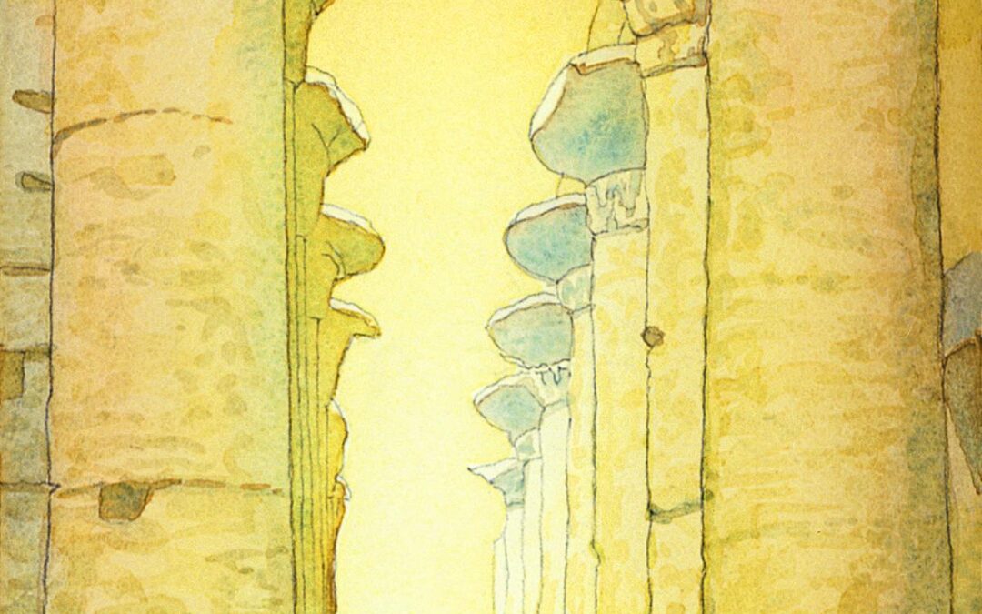 Great Temple at Karnak- after J. Guerin - watercolor landscape painting by Frank Costantino