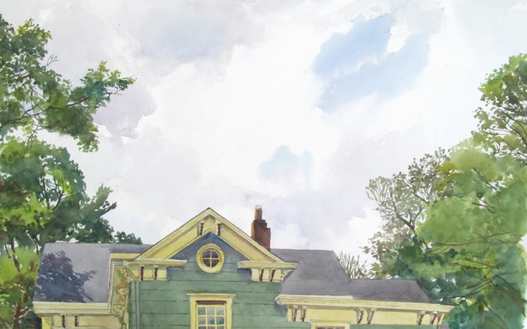 Hanson House SW Cornice – en plein air watercolor landscape painting