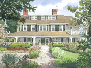 Harvey Residence, Marblehead – watercolor landscape painting of building in Marblehead Massachusetts