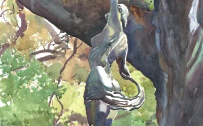 Hommage de Printemps a Diana – watercolor painting of sculpture