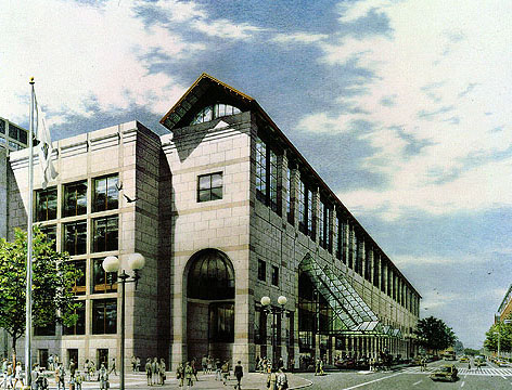 Hynes Convention Center - colored pencil architectural illustration rendering by Frank Costantino