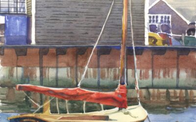 Little Harbor Skiff – watercolor maritime painting of boat
