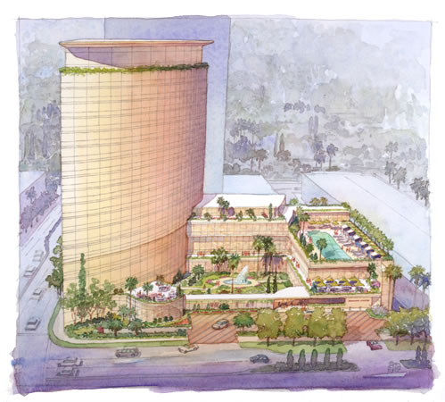 Mandarin Hotel, CA – watercolor architectural illustration rendering