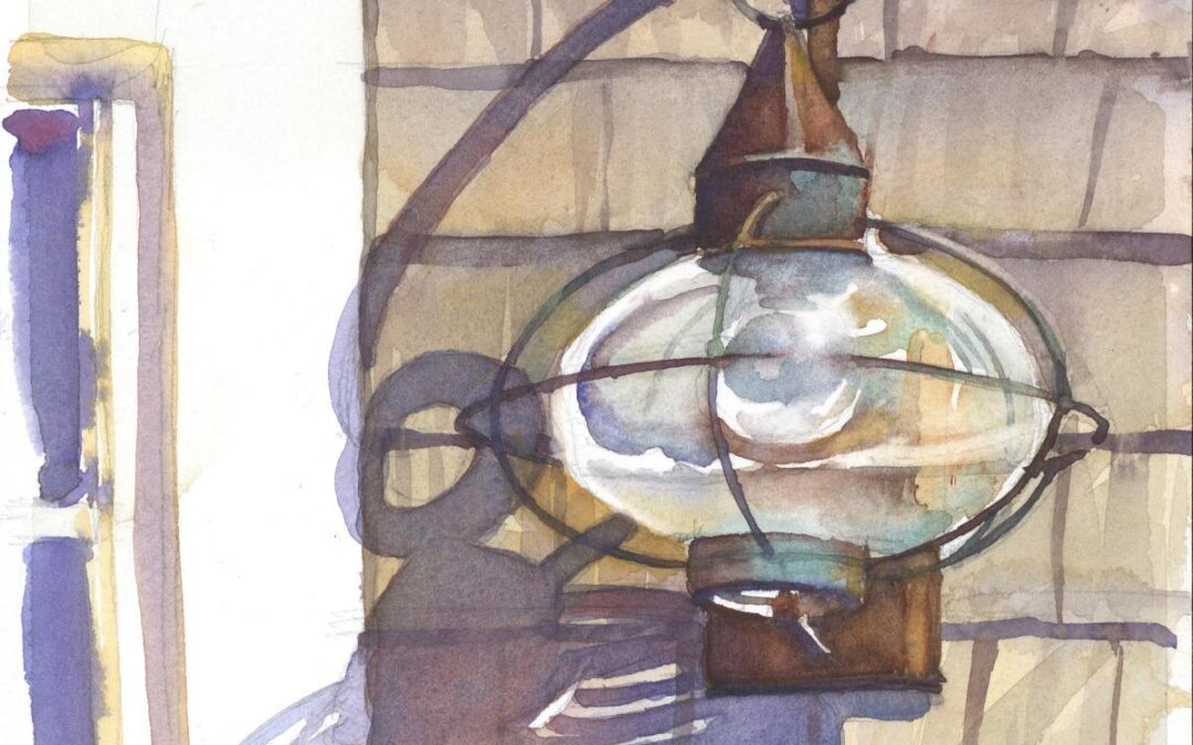 Nantucket Lantern – en plein air watercolor painting