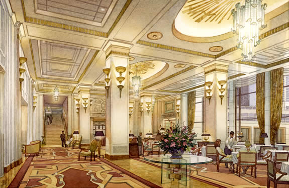 Peninsula Hotel Lobby, Chicago – watercolor architectural illustration rendering