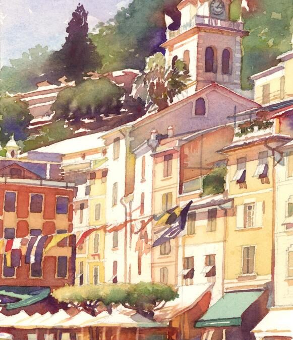 Piazza Del Campanile – watercolor landscape painting of italian scene