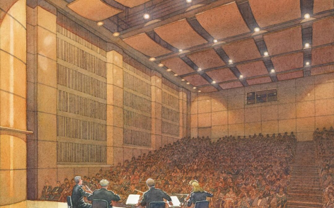 Quartet on Stage - watercolor architectural illustration interior by FrankCostantino