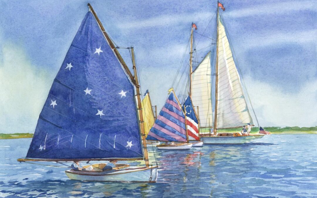 Rainbow Fleet Nantucket - en plein air watercolor seascape maritime painting