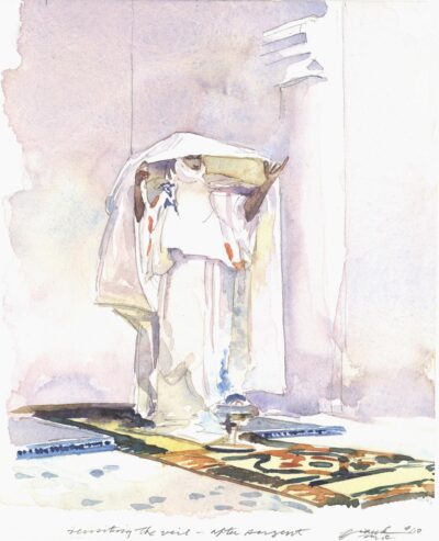 Revisiting the Veil- After Sargent - watercolor figure painting by Frank Costantino