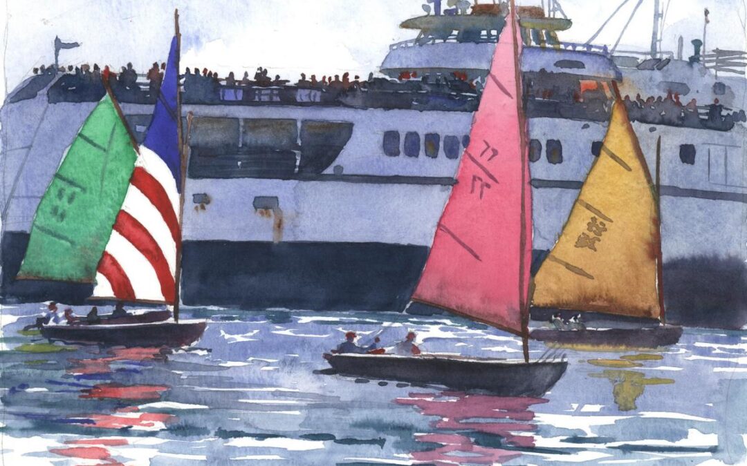 Sail Colors Amidst the Blue – en plein air watercolor boat painting