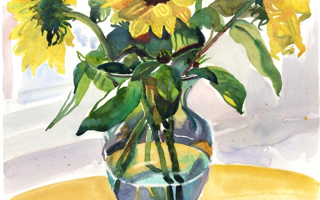 Staccato in Yellow's & Greens - watercolor floral painting by Frank Costantino