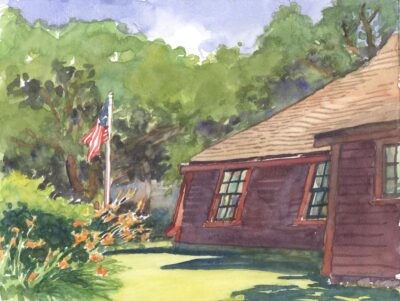 Tiltings of Time - en plein air watercolor landscape building painting by Frank Costantino