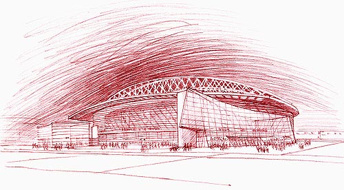 Tulsa Arena, Oklahoma – colored pencil architectural illustration rendering