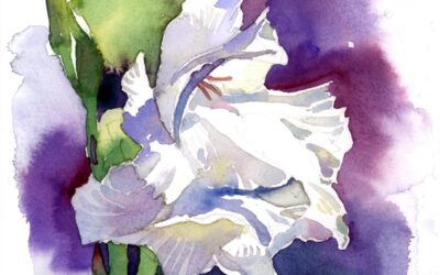 White Gladiolus – watercolor floral painting